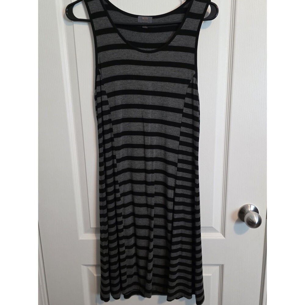 Mix Gray Black Striped Tank Dress S Scoop Neck Sleeveless Knee Length Casual 055